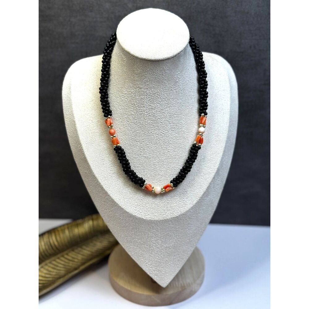 Vintage Onyx & Coral Necklace
